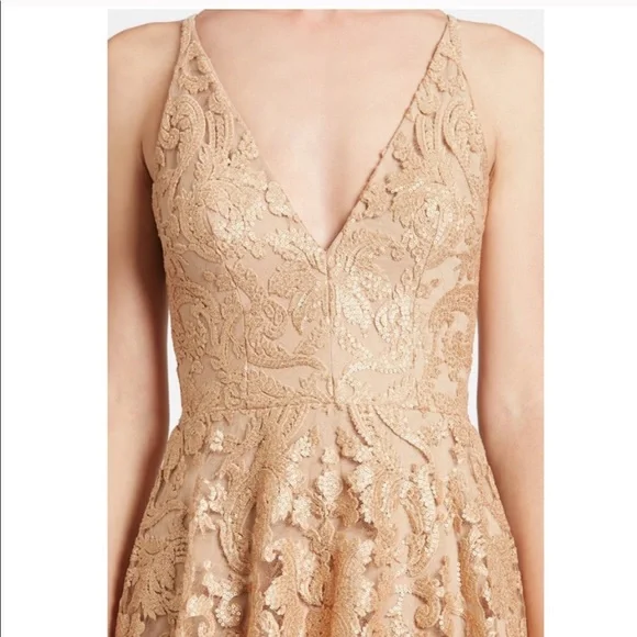 Dress the Population Blair Sequin Lace Fit & Flare Midi Dress in Gold/Nude  - www.rajagirimanappuram.com
